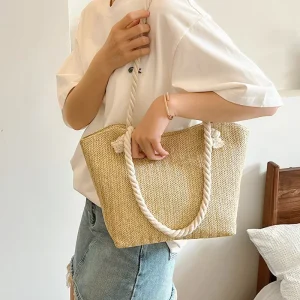 New Trendy Fashion Straw Woven Bag Large Capacity Straw Beach Single Shoulder Tote Bag for Custom