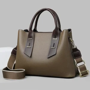 New Trendy PU Leather Women’s Crossbody Handbag Button Closure Large Capacity Ladies Purses Zipper Portable Handles Polyester