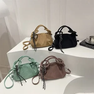 New Trendy Retro Womens Korean Style ZIP Single Strap Shoulder Crossbody Bag Fashionable Pleated Handbag for Women
