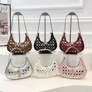New Trendy Rivet Fashion Small Hand Bag Ladies Purse Casual Cute Half Moon Zipper Women Underarm Shoulder Bag for Young