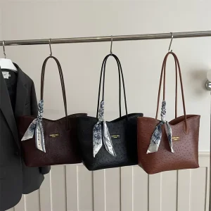 New Trendy Women Underarm Bag Elegant Solid Color Shoulder Handbag Large Capacity Tote Bag With Scarf