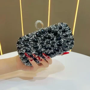 New Trendy Women’s Evening Clutch Bag Diamond Hard Case Handbag With Detachable Chain for Women Oval Ring Clasp Rhinestone
