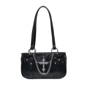 New Trendy Y2K Punk Style Women Handbag Motorcycle Girls Retro Lace Chain Underarm Shoulder Bag Leather Tote Bag