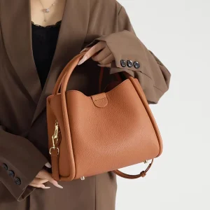 New Trendyng Women’s Genuine Leather Bucket Bag Cowhide Shoulder Crossbody Bags for Ladies