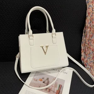 New V Logo Tote Bag for Women PU Leather Handbag with Zipper Large Capacity Shoulder Crossbody Bag