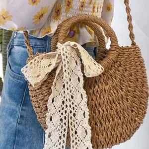 New Versatile Beach Straw Bag Crossbody Bucket Shaped New Style Fashion Ladies Handbags Forest Woven Straw Bag Women