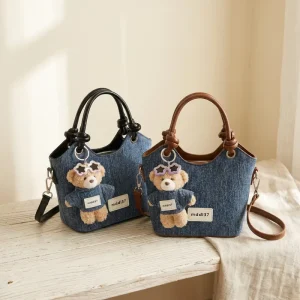 New Vintage Blue Denim Crossbody Bag with Knotted Handle, Trendy Small Jean Shoulder Bag for Women Daily Use