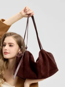 New Vintage Luxury Suede Tote Bag Large Soft Leather Shoulder Hobo Casual Handbag