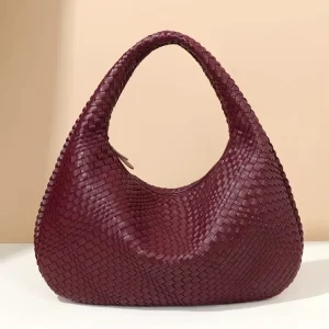 New Vintage Woven PU Hobos Underarm Bag Soft Durable Fashion Women Shoulder Handbag Large Capacity European American Style