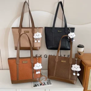 New Waterproof Zipper Closure Large PU Leather Tote Bag for Women Woman Bags Luxury Handbags Texture Embroidery Decoration