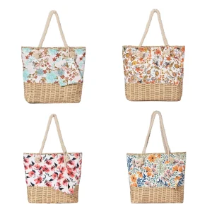 New Woman Canvas Beach Tote Bags Large Capacity Shoulder Shopping Bag With Pocket Fashion Bag Purse Set