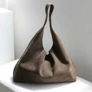 New Women Vintage Suede Leather Tote Bag Top Grain Cowhide Large Capacity Casual Shoulder Bucket Handbag