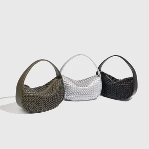 New Women’s Bag Weaving Effect Zipper Crossbody Bag Retro Exquisite Versatile Handbag