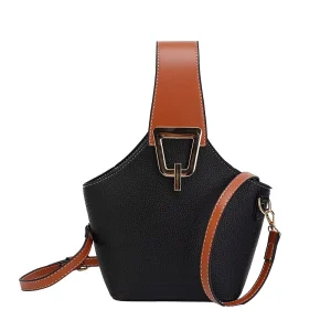 New Women’s Casual Crossbody Bag Niche Design Simple Color Contrast Fashionable All-Match Bucket Bag Zipper Polyester