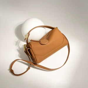 New Women’s High-End First-Layer Cowhide Summer Boston Satchel Zip Shoulder Crossbody Bag Versatile Waterproof Polyester