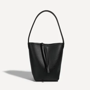 New Women’s Mini PU Leather Bucket Bag Black Waterproof Preppy Style All Seasons Single Shoulder Bag