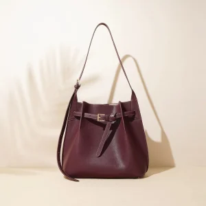 New Women’s Single Shoulder Bag Simplicity Genuine Cowhide Leather Handbag Large Capacity Bucket Bag for Daily Commute