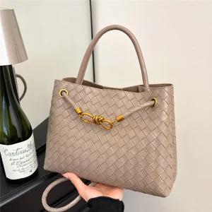 New Woven Handbag for Women Large Capacity Tote Bag PU Leather Shoulder Crossbody Bag Versatile Daily Commuting Handbag