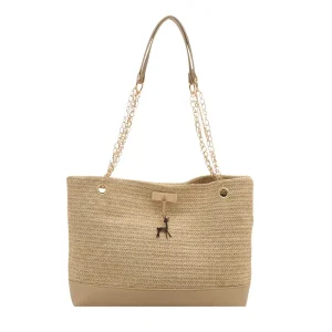 New stylish and simple large capacity straw handbag literary shoulder tote bag