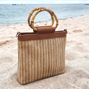 Newest Blue Color Women Girls Custom logo Straw Tote Bag Beach Straw Bag Beach Bag Straw