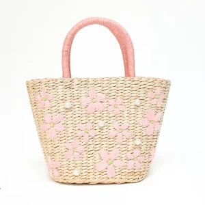 Newest Fashion Straw Beach Tote Bags with Decorate Hand woven Design Women Light pink Letter Summer Straw Bag