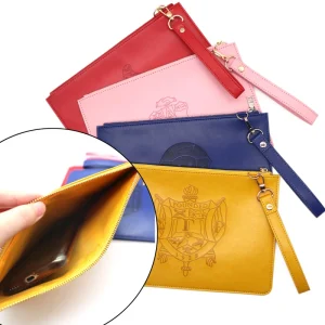 Newly Design DST Large Leather Clutch Wristlet Large Zeta Phi Beta Sorority Wristlet Bag with Strap