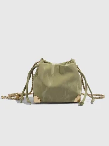 Niche Design Chain Cloud Bucket Bag Women’s New High end Sense Drawstring Trending Shoulder Single Strap Polyester