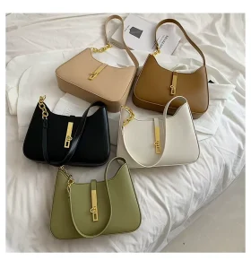 Niche Design Women’s Vintage Single Shoulder Underarm Bag Fashionable Handbag Chain Decoration ZIP Waterproof PU