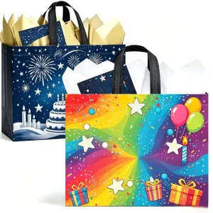 Non Woven Birthday Gift Tote Bags With Long Hand Handles Reusable Party Packaging Bags