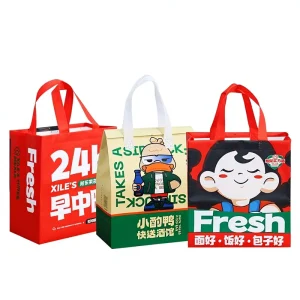 Non woven Aluminum Foil Insulated Food Grade Take Out Bag Custom Catering Milk Tea Porridge Fried Rice Barbecue Tote Printed