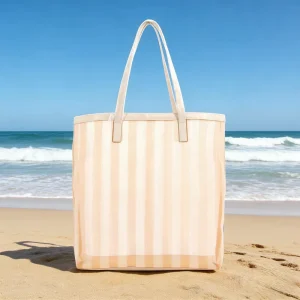 Nylon Mesh Beach Tote Bag Large Capacity Clear Summer Beach Eco Friendly Striped Mesh Shopping Bag
