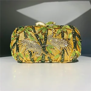 OC4374 Elegant Evening Clutch with Embroidery Rhinestone and Diamonds PU Lining