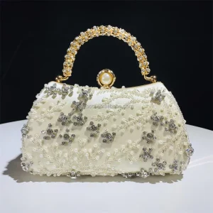 OC4444 Luxury Handmade Crystal Rhinestone Evening Bag with Handle for Women Party Clutch Handbag