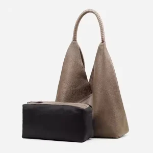 OEM Leather Hobo Bags for Women Brown Leather Shoulder Bag With Cosmetic Pouch Suede Purse Slouchy Tote Bag With Customized logo