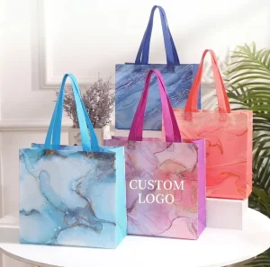 OEM ODM Custom Logo Printed Waterproof Recycled Nonwoven Folding Style Shoulder Strap Tote Bags