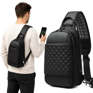 OEM ODM Mens Crossbody Shoulder Bag PVC Water Resistant Sling Chest Bag with USB Charging Anti Theft Travel Sling Pack