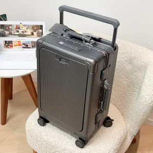 OEM ODM TSA Password Lock Travel Bags Aluminum Frame PC Carry On Suitcase Spinner Laptop Compartment Soft Handle