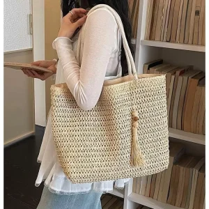 OEM ODM Tote Bag Hollow Out Woven Fringed Shoulder Bag Summer Casual Lightweight Handbag For Women Custom Logo