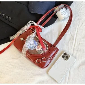 OEM Service Women Crossbody Bag Heart Ita Bag Waterproof Patent PU Leather Purse With Clear PVC Window