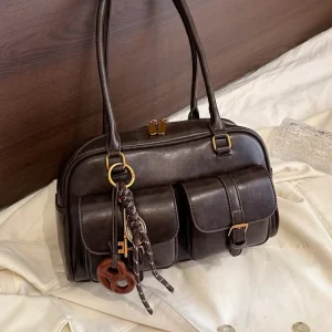 OEM Solution Leather Style Leather Bag Manufacturer OEM ODM Twin Pocket Bowling Purse Tote for Boutique Sourcing