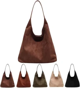 OEM Suede Hobo Bags for Women Soft Retro Shoulder Bag with PU Leather Cosmetic Pouch Slouchy Suede Tote Bag with Customized Logo