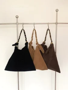 OEM Suede Hobo Bags for Women Soft Retro Shoulder Bag with PU Leather Cosmetic Pouch Slouchy Suede Tote Bag with Customized logo
