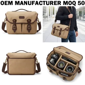 OEM for US Custom DSLR Satchel Waterproof Large Capacity Professional Canvas with Leather Camera Bag