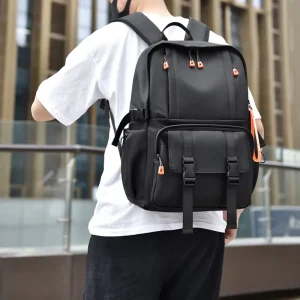 OMASKA Fashionable Student Laptop Backpack with Letter Pattern Zipper Closure Large Capacity Waterproof for Teenagers