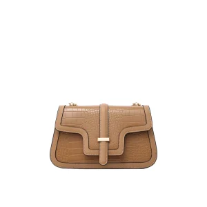 One-Shoulder Crocodile-Print Saddle Bag Retro Street Fashion Womens Crossbody Square Purse Customizable Detachable Elements