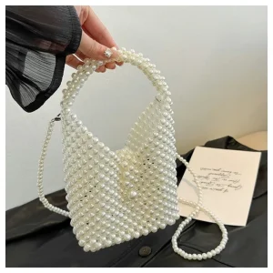 Open Bead Crossbody Bag Exquisite Clutch Banquet Handbag Pearl Woven Hollow Out Portable for Women
