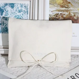 Organic Canvas Envelope Dust Bag With Tie Custom Logo Printed Muslin Clothes Wallet Hair Extension Packing Cotton Muslin Bag