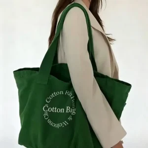 Organic Eco Friendly Recycled Cotton Folding Tote Bag Screen Printing Portable Tote Bag