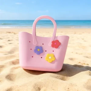 Outdoor Camping Women’s Custom Hand Designed Silicone Beach Tote Bag Soft Durable Waterproof Rubber Bag With Hole
