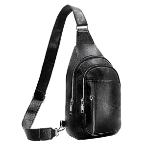 Outdoor Travel All Seasons PU Leather Crossbody Bag Large Capacity Shoulder Chest Bag Button Detail